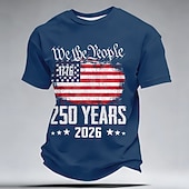  4th of July 2026 250th Memorial Day Men's 3D Print US Flag Crew Neck Short Sleeve T-Shirt Daily Street