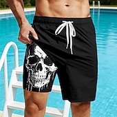 economico Retro Vintage &amp; Etica-Per uomo Teschio Pantaloncini foderati Pantaloncini da bagno 2 in 1 Costumi da bagno Pantaloncini da bagno Misura del girovita medio Stile gotico oscuro Vacanza al Mare Tasche Laterali Con Fodera a
