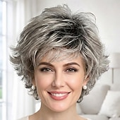 tanie starsza peruka-szykowna krótka peruka dla kobiet - elegancki bob ze srebrnymi warstwami