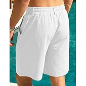 cheap Holiday-Men's Linen Shorts Summer Shorts Beach Shorts Drawstring Pocket Plain Comfort Breathable Knee Length Daily Outdoor Holiday Vacation Casual Black White Inelastic
