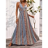 economico Vestiti-Stile Boho Retrò Vintage Boho Lunghezza lunga Vestito Senza maniche Stile Boho Scollo a V Costume Per donna Mascherata Festival Musicale Festa a tema retrò Adulti Vestito Estate