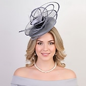 baratos Fascinadores-Fascinadores Sinamay Casamento Aniversário Elegante Vintage Estilo bonito Com Penas Flor Capacete Chapéu
