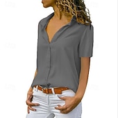 economico Bluse e camicie-Per donna Camicia Blusa Patchwork Bottoni Semplice Vintage Elegante Classico Manica Corta Colletto a Camicia Top Regolari Quotidiano Ufficio Lavoro Nero Bianco Giallo Verde Grigio Estate Primavera