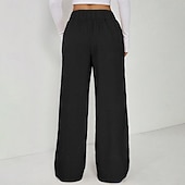 baratos Calças de perna reta-Mulheres Calças Calça casual Calça verão Férias Moda Casual Diário Comprimento total Cintura Alta Côr Sólida Tecido Cintura elástica Perna reta Conforto Macio Respirável Sem Elasticidade Streetwear