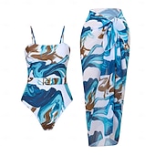 preiswerte Einteilige Badeanzüge-Damen Badeanzug Einteiler Zweiteilig Monokini Rock Bademode Bauchkontrolle Hohe Taille Schlank Rückenfrei Urlaub Strandbekleidung Blumen V Ausschnitt Ärmellos Badeanzüge