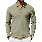 cheap Men's Classic Polo-Men's Linen Shirt Polo Shirts Casual Street Lapel Long Sleeve Basic Modern Plain Buttons Spring Fall Regular Fit Black White Navy Blue Khaki Dark Grey Army Green Linen Shirt