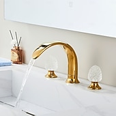 cheap Bathroom Sink Faucets-Gold Bathroom Faucet 360° Three Holes Widespread Crystal Handle Bathroom Sink Faucets Retro Vintage Lavatory Vanity Faucet
