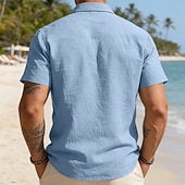 economico Vacanza-Per uomo Camicia Camicia di lino Camicia con Bottoni Tinta unica All'aperto Vacanza Nero Bianco Verde chiaro Verde scuro Manica Corta Colletto a Camicia Estate Primavera Abbigliamento Tasca