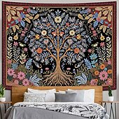 ieftine Tapiserie Pereți-Tapiserie de perete boemă cu arborele vieții, artă populară, mandala, soare, lună, stele, grădină, model etnic floral, suspendată pentru sufragerie, dormitor, decor de cămin, fundal de artă de perete