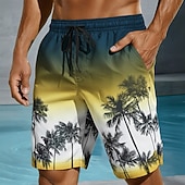 ieftine Plante și flori tropicale-Bărbați Copac de cocos Culoare gradient Plante tropicale Boxeri înot Pantaloni Scurți de Înot Pantaloni Scurti Talie medie Hawaiană Vacanta la plaja Buzunare laterale Căptușeală din plasă Talie