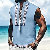 economico Modello etnico-Per uomo Geometrico Etnico Chiave greca Canotta Camicia da pirata con lacci Camicia con colletto alla coreana Senza Maniche Vintage Retrò Casual Quotidiano Vacanza al Mare Estate Primavera Collo alla