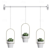 abordables Vases et corbeilles-Ensemble de jardinières suspendues réglables pour fenêtre – support pour plantes en tige métallique avec 3 pots pour l'intérieur &amp;Support mural extensible pour plantes d'extérieur, jardinière