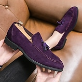 levne Mokasíny-Pánské fialové semišové mokasíny se střapci, elegantní společenská obuv na svatby, bankety, večírky, ples, do kanceláře a na večerní večírek.