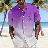economico Piante tropicali-Per uomo Albero di Cocco Colore sfumato Piante Tropicali Camicie hawaiane Camicia stropicciata Camicia di Seersucker Manica Corta Hawaiano Vacanza al Mare Estate Primavera Collo ripiegato Morbido