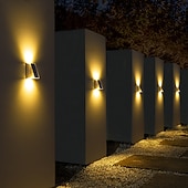 olcso Kültéri falilámpák-2 db kültéri napelemes fali lámpa, IP65 vízálló, 4 LED gyöngy, dekoratív LED lámpák kertbe, udvarra, kerítésre, lépcsőre, lépcsőfokokra, teraszra, gyepre, ösvényvilágításra