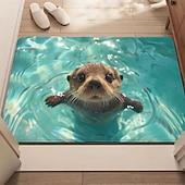 billige Dørmatter-Dørmatte med oter som svømmer, 3D visuell illusjon, turkis vanndesign, 2D flatt trykk, slitesterkt og lettstelt materiale, innbydende inngangspartidekor