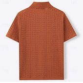 baratos camisa de botão masculina-Homens Camisa Social Camisa casual camisa de botão Camisa Jacquard Azul Marinho Escuro Marron Caqui Manga Curta Tecido Colarinho de Camisa Casual Diário Botões Roupa Elegante Moda Casual