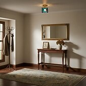 baratos Montagem Embutida &amp; Montagem Semi Embutida-Luminária de teto retrô com vitral azul cilíndrico em vidro com padrão de água, ideal para ilha de cozinha. Luminária de teto vintage ajustável em latão.