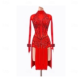 cheap Competition Dress-Latin Dance Dress Rhinestone Tassel Women's Party Training Performance Long Sleeve Spandex Nylon