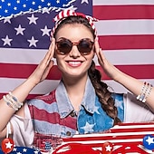  5pcs U.S. 250th Anniversary Beaded Bracelet Set Patriotic Red White Blue Surf Style Stretch Bracelets with 1776‑2026 Beads and Mini American Flag, Independence Day Jewelry, USA Celebration Accessories