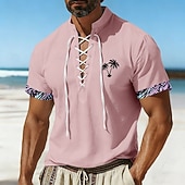abordables Plantas tropicales-Hombre Árbol de coco Plantas tropicales camisa hawaiana Camisa pirata con cordones Camisetas tipo jersey Mangas cortas Hawaiano Casual Diario vacaciones en la playa Verano Primavera Escote Chino