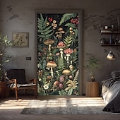 economico Striscioni per Garage e Porte-foresta di funghi incantata, luci fatate, funghi rossi e felci, stravagante striscione per porta, arazzo da parete, arredamento per la casa in stile cottage, decorazione per porta d'ingresso,