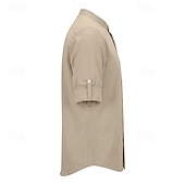 economico Classico-Per uomo Camicia Camicia di lino Camicia Estiva Abbigliamento da spiaggia Camicia con colletto alla coreana Camicia con Bottoni Semplice Casuale Vacanza Blu Nero Bianco Cachi Manica Lunga Colletto a