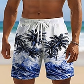 billige Tropiske planter og blomster-Herre Kokosnøttre Tropiske planter Havbølger Badeshorts Surfeshorts Medium Midje Hawaiisk Strandferie Sidelommer Mesh fôr Elastisk snøring i midjen Designer Klær