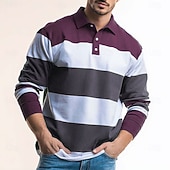  Herren Horizontale Streifen Rugby-Poloshirt Langarm Polo-Shirts Hemden mit Kragen Lässig Outdoor Athleisure 3D-Druck Frühling Herbst Blau Rote Braun