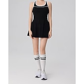 cheap Women's Tennis Dress-Women's Solid Colored Tennis Dress with Shorts Sports Dress Sleeveless Patchwork Backless Elastic Sweat-Wicking Breathable Tennis Badminton Outdoor Exercise Round Neck Dress Black White Red Tennis
