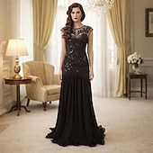 abordables Vestidos de los años 20-Rugido 20s 1920s Hasta el Tobillo Vestidos Vestido de noche Vestido de fiesta de graduación Sin Mangas El gran Gatsby Tallas Grandes Invitado a la boda Lentejuelas Disfraz Mujer Carnaval Mascarada