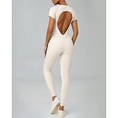abordables Conjuntos y Monos-Women's Workout Jumpsuit Onesie Solid Color Bodysuit Summer Spring Fall rice white Pink Gym Workout Fitness Yoga Stretchy Breathable Short Sleeve Sport Activewear Stretchy