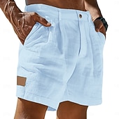 preiswerte Urlaub-Herren Shorts Leinenshorts Sommershorts Strandshorts Baggy-Shorts Tasche Elastischer Bund Einfach Leicht Atmungsaktiv Knielang Outdoor Strand Ferien Urlaub Mode Blau Schwarz Unelastisch
