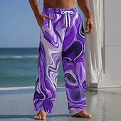 baratos Calça Casual Estampada Masculina-Homens Estampa Geométrica Arte Líquida Abstrata Calças Calças largas Calça casual Cintura Média Moda Casa Ao ar livre Férias Cintura elástica com cordão Calças de linho com bolsos Verão Primavera