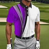 abordables Men's Golf Polo-Men's Geometic Golf Sports Polo Shirts Short Sleeve Polo Shirts Collared Shirts Casual Athleisure Buttons Summer Spring Blue Red Purple