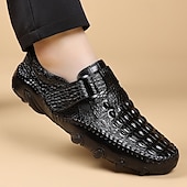 tanie Buty casual slip-on-Brązowe, męskie, codzienne buty z wytłoczonym wzorem imitującym skórę krokodyla, zapinane na klamrę, wygodne mokasyny, modne, wsuwane obuwie do noszenia na co dzień, do noszenia w sytuacjach biznesowych, na podróże, do biura, na imprezy i do eleganckich s