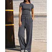 economico Tute da ginnastica-Per donna Set di tute e pullover Tuta da 2 pezzi Abiti da salotto Coulisse con tasca Tinta unita Set di Abbigliamento Sportivo Estate Primavera Grigio scuro Nero Allenamento in Palestra Jogging Corsa