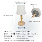 cheap Table Lamps-Remote Control USB Rechargeable Table Lamp with 16 Colors Nordic Style for Bedroom Bedside Lamp Atmosphere Night Light Holiday Coffee Shop Home Bar Counter Decoration