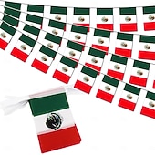 abordables Partido de Fútbol Mundial 2026-Banderín de bandera mexicana para el Mundial de Fútbol de Verano (50 banderas, 14 metros) para decoración de país, escuela, fiesta y eventos deportivos.