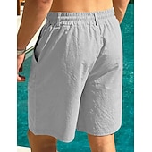 cheap Holiday-Men's Linen Shorts Summer Shorts Beach Shorts Drawstring Pocket Plain Comfort Breathable Knee Length Daily Outdoor Holiday Vacation Casual Black White Inelastic
