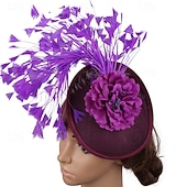 baratos Fascinadores-Fascinadores Linho Casamento Vintage Estilo bonito Retro Com Penas Flor Capacete Chapéu