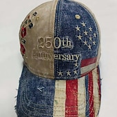  vintage klobouk k 250. výročí americké vlajky, vlastenecká baseballová čepice s květinovou výšivkou, denim, nastavitelná, dárek ke Dni nezávislosti pro muže a ženy.