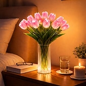 levne Dekorativní světla-15 ks umělých květin tulipánů s LED světly, kytice tulipánů na dotek, na baterie, vánoční, sváteční, svatební, fotografické, bytové dekorace, kreativní dárky (bez vázy)