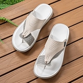 economico Sandali casual-Sandali infradito da uomo in similpelle bianca – comodi infradito estivi, ideali per le vacanze al mare e per l'uso quotidiano.