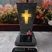 cheap Ground Lights-Cemetery Vase with Solar Cross LED, Decorations for Grave, Headstones Vases for Fresh/Artificial Flowers, Memorial Gifts
