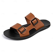 preiswerte Urlaubsandalen-Braune Herren-Sandalen mit Doppelschnalle, offene Zehenpartie, lässige Strandschuhe, verstellbar, bequem, Sommerschuhwerk für Urlaub, Strandreisen, Resortbesuche, Freizeit im Freien, Spaziergänge und den täglichen Gebrauch im Sommer
