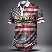  4 de julho de 2026 250º Homens American US Flag Camisas Polo Manga Curta Camisas polo Lapela Casual Roupa Esportiva Roupa Diária Traje de festival Impressão 3D Botões Primavera Verão Azul Vermelho