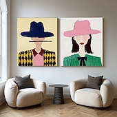 voordelige Olieverfschilderijen-Original painting handmade Man and Woman Figurative Wall Art Neutral Minimalist Textured Canvas Abstract Couple Portrait Paintings for Stylish Interiors