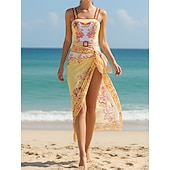 preiswerte Einteilige Badeanzüge-Damen Badeanzug Einteiler Zweiteilig Monokini Rock Bademode Bauchkontrolle Hohe Taille Schlank Rückenfrei Urlaub Strandbekleidung Blumen V Ausschnitt Ärmellos Badeanzüge