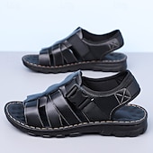 ieftine Sandale de vacanță-Sandale bărbătești din piele maro, model pescar, cu vârful închis și croială deschisă, pantofi de mers casual cu cataramă reglabilă, pentru purtare zilnică, călătorii, timp liber în aer liber, vacanțe de vară și confort smart casual